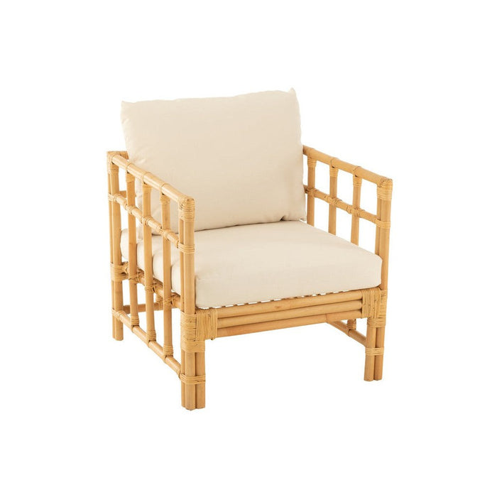 Armstoel Elise+kussen rotan/textiel naturel/wit-Fauteuils-J-Line