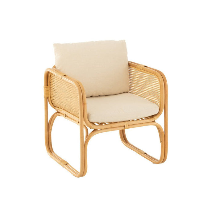 Armstoel+kussen Rotan/textiel naturel/wit-Fauteuils-J-Line