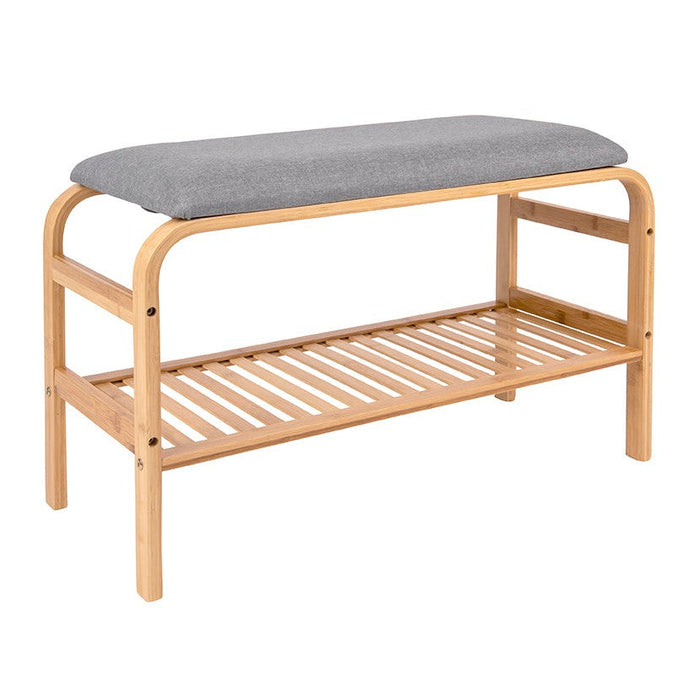 Bank Dure - Bamboe met Grijze stof - 70x30x45cm-Bankjes-Leitmotiv