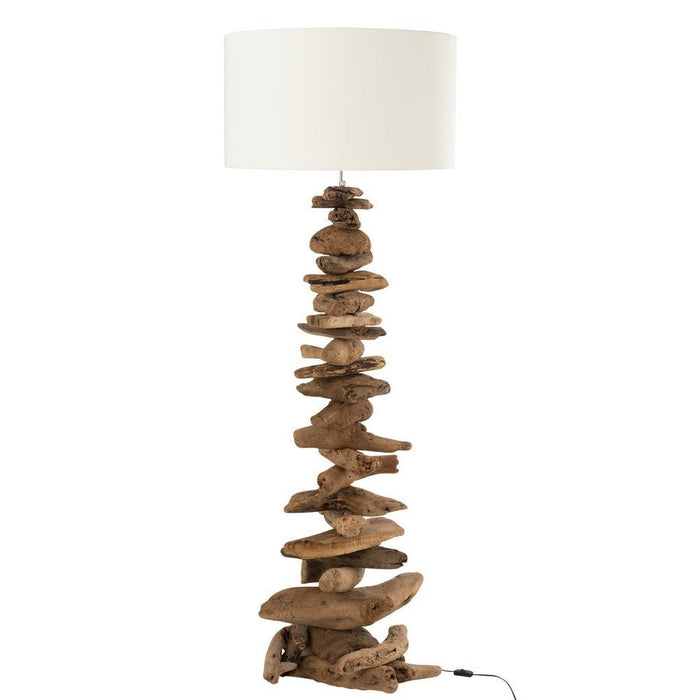 Lamp+kap Drijfhout naturel/wit large-Vloerlampen-J-Line