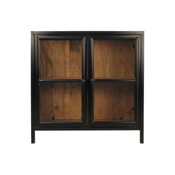 Vitrinekast Kingston Laag 2 Deur-90x40x90-Naturel/Zwart-Mango/Metaal-Vitrinekasten-HSM Collection