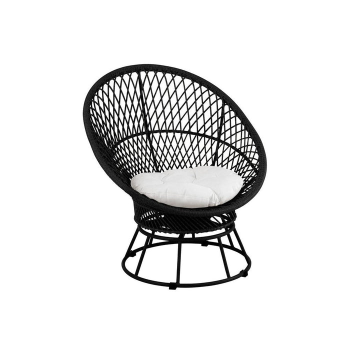 Zetel+kussens Zayo draai metaal/riet zwart-Fauteuils-J-Line
