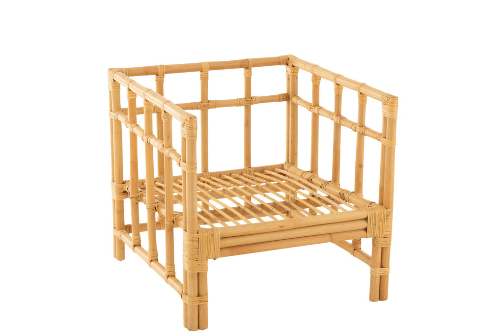 Armstoel Elise+kussen rotan/textiel naturel/wit-Fauteuils-J-Line