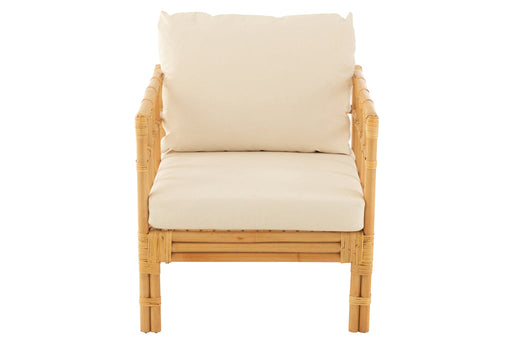 Armstoel Elise+kussen rotan/textiel naturel/wit-Fauteuils-J-Line