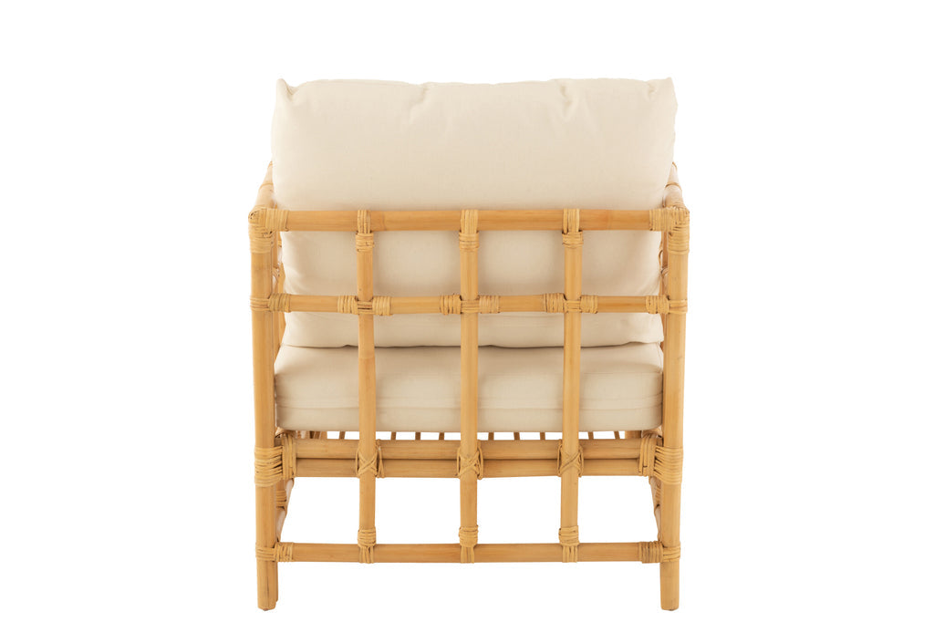 Armstoel Elise+kussen rotan/textiel naturel/wit-Fauteuils-J-Line