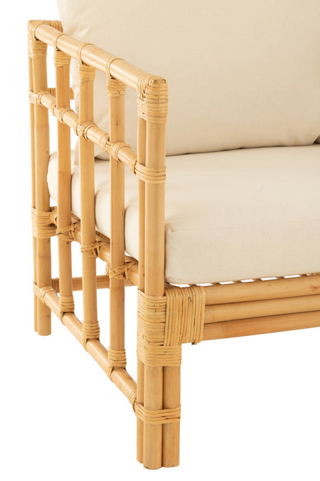 Armstoel Elise+kussen rotan/textiel naturel/wit-Fauteuils-J-Line