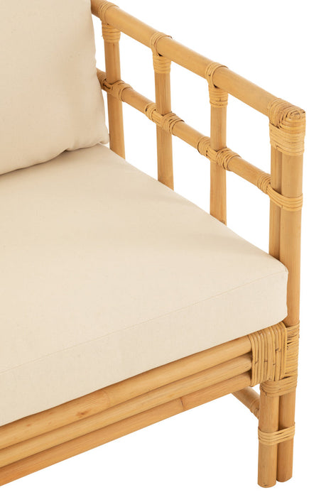 Armstoel Elise+kussen rotan/textiel naturel/wit-Fauteuils-J-Line
