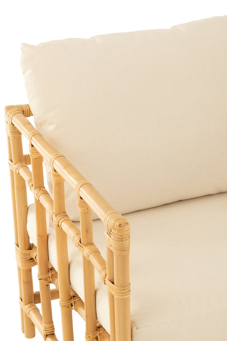 Armstoel Elise+kussen rotan/textiel naturel/wit-Fauteuils-J-Line