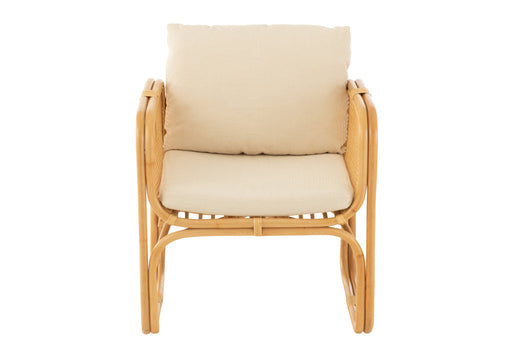Armstoel+kussen Rotan/textiel naturel/wit-Fauteuils-J-Line