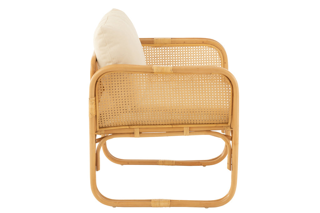 Armstoel+kussen Rotan/textiel naturel/wit-Fauteuils-J-Line