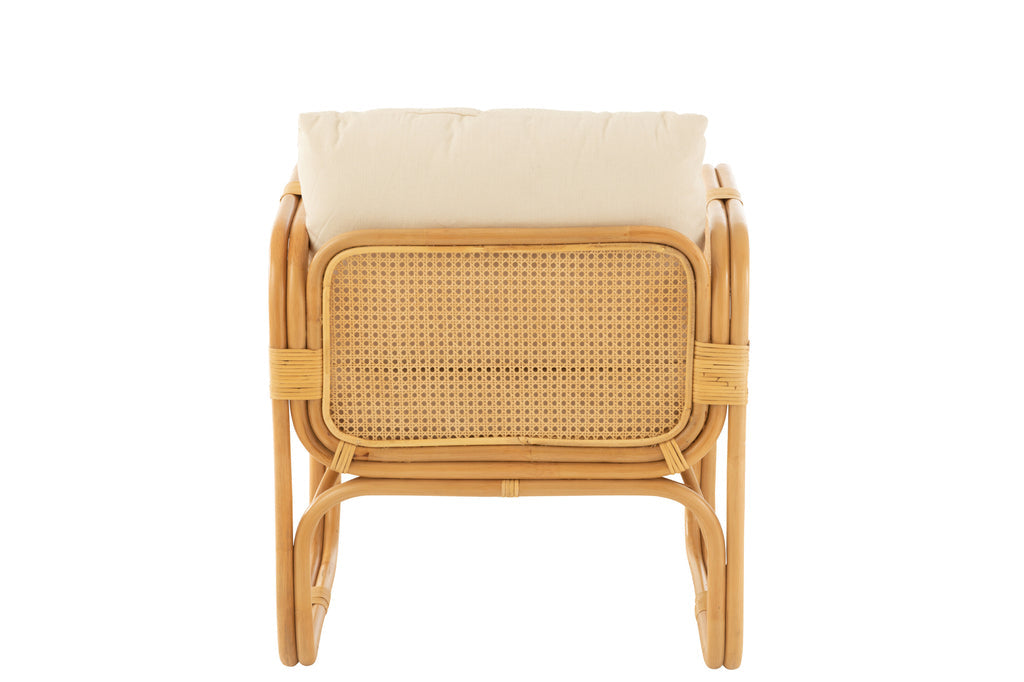 Armstoel+kussen Rotan/textiel naturel/wit-Fauteuils-J-Line
