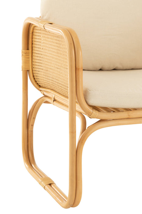 Armstoel+kussen Rotan/textiel naturel/wit-Fauteuils-J-Line