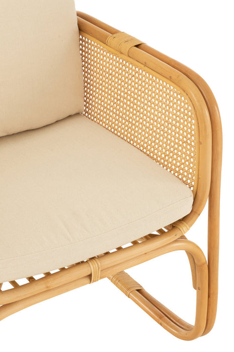 Armstoel+kussen Rotan/textiel naturel/wit-Fauteuils-J-Line
