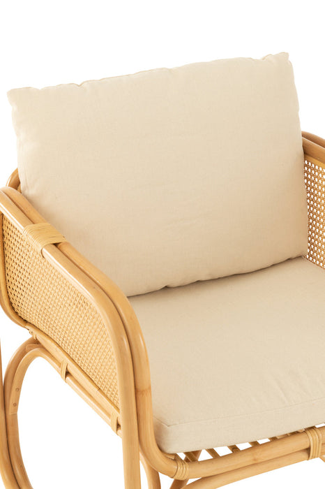 Armstoel+kussen Rotan/textiel naturel/wit-Fauteuils-J-Line