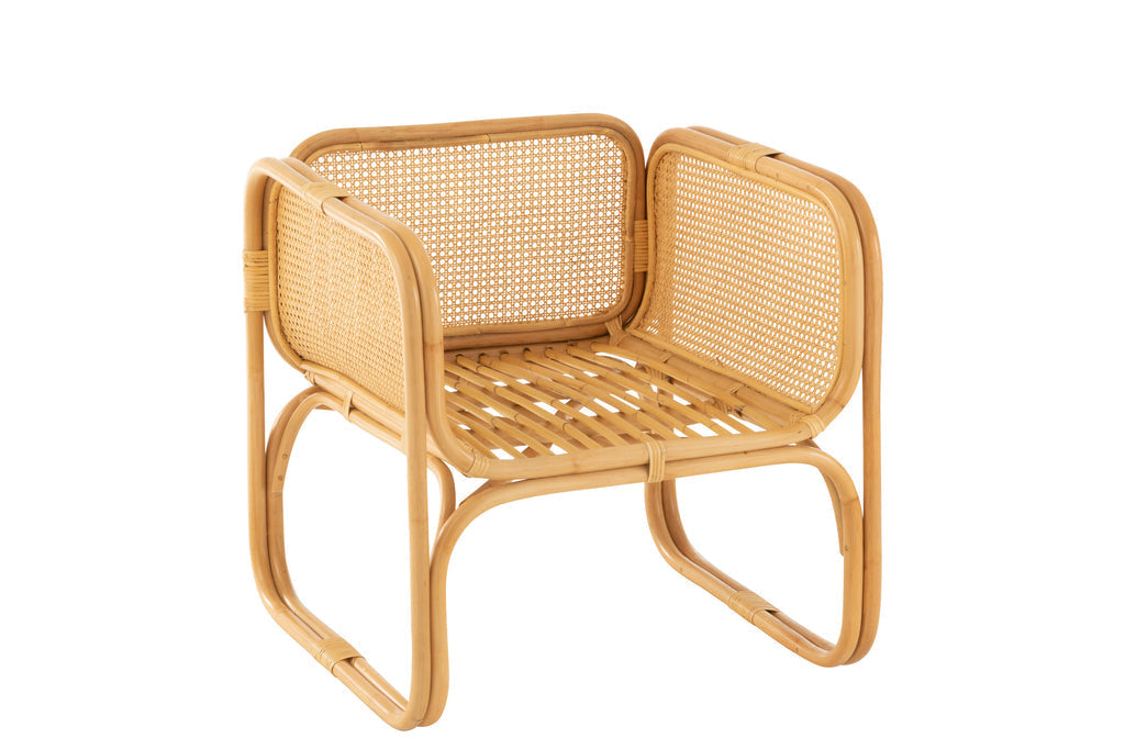 Armstoel+kussen Rotan/textiel naturel/wit-Fauteuils-J-Line