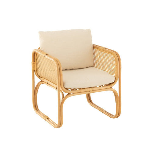 Armstoel+kussen Rotan/textiel naturel/wit-Fauteuils-J-Line