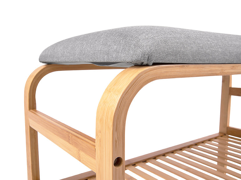 Bank Dure - Bamboe met Grijze stof - 70x30x45cm-Bankjes-Leitmotiv