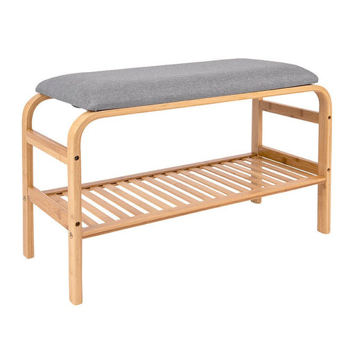 Bank Dure - Bamboe met Grijze stof - 70x30x45cm-Bankjes-Leitmotiv