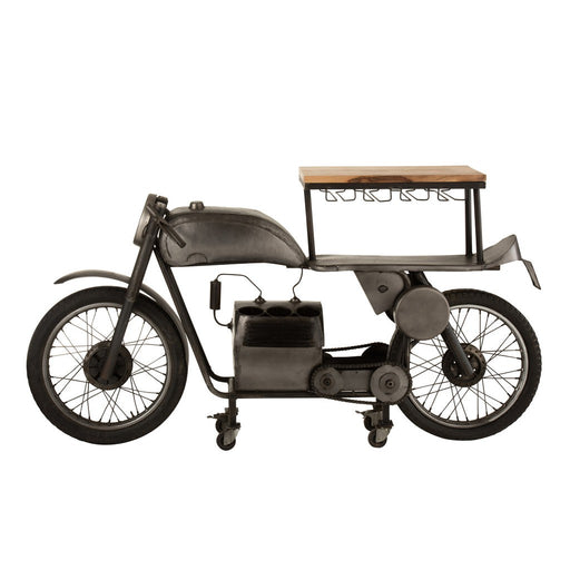Bar Motorfiets 12glazen 6flessen metaal/mango hout donkergrijs/naturel-Wijnrekken-J-Line