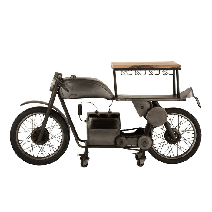 Bar Motorfiets 12glazen 6flessen metaal/mango hout donkergrijs/naturel-Wijnrekken-J-Line