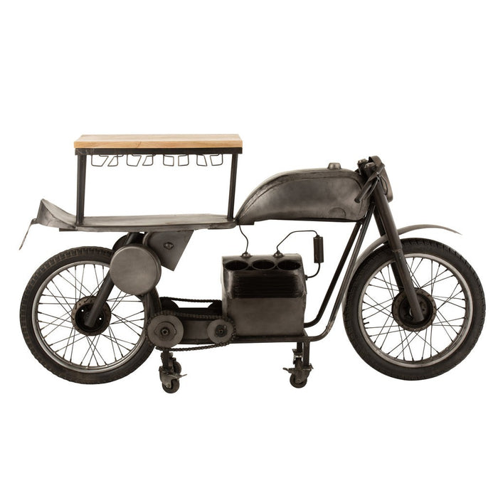 Bar Motorfiets 12glazen 6flessen metaal/mango hout donkergrijs/naturel-Wijnrekken-J-Line