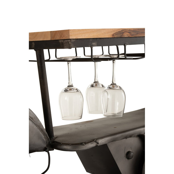 Bar Motorfiets 12glazen 6flessen metaal/mango hout donkergrijs/naturel-Wijnrekken-J-Line