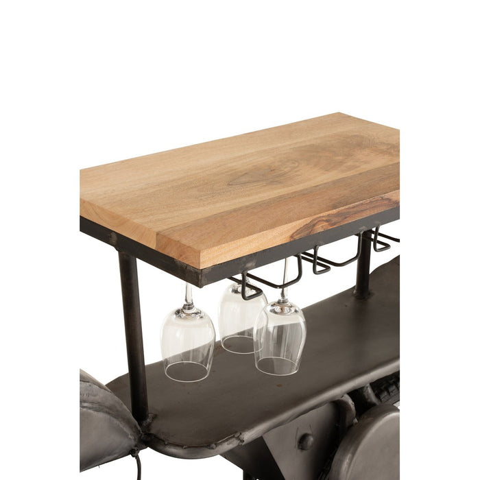 Bar Motorfiets 12glazen 6flessen metaal/mango hout donkergrijs/naturel-Wijnrekken-J-Line