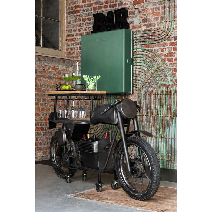 Bar Motorfiets 12glazen 6flessen metaal/mango hout donkergrijs/naturel-Wijnrekken-J-Line