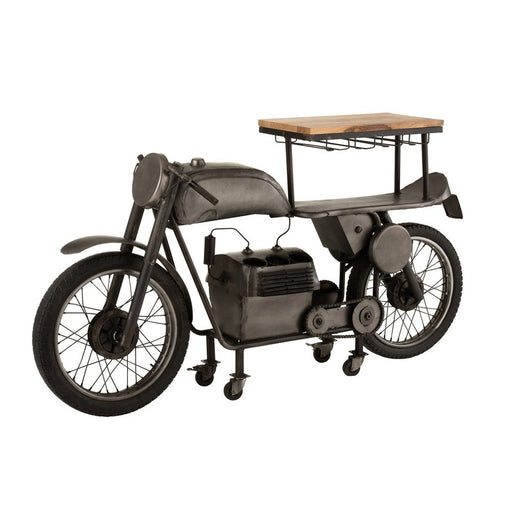 Bar Motorfiets 12glazen 6flessen metaal/mango hout donkergrijs/naturel-Wijnrekken-J-Line