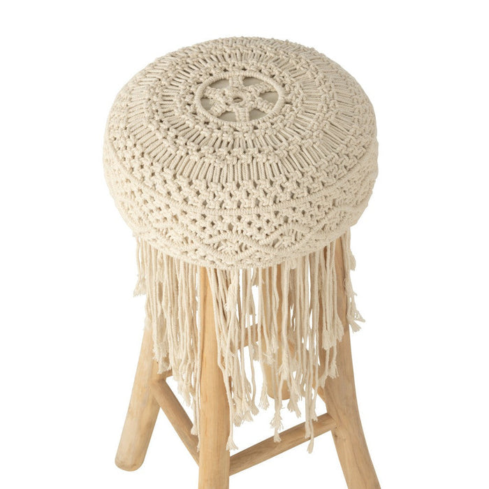 Barstoel Franjes hout/macrame wit-Krukken-J-Line