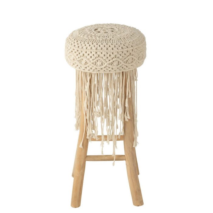 Barstoel Franjes hout/macrame wit-Krukken-J-Line