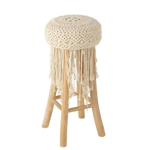 Barstoel Franjes hout/macrame wit-Krukken-J-Line
