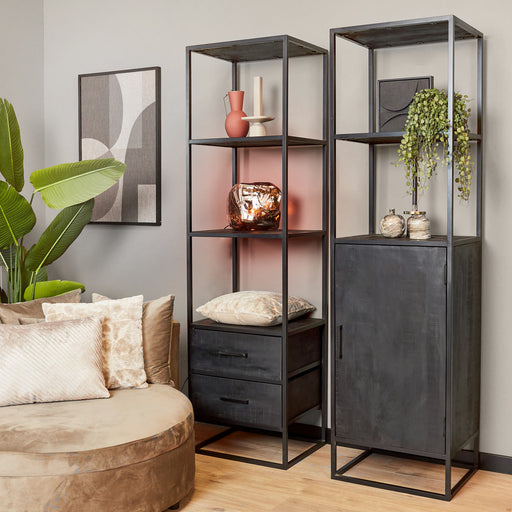 Boekenkast Denver Black | Mangohout en staal | 2 lades-Boekenkasten-Starfurn