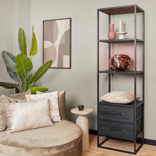 Boekenkast Denver Black | Mangohout en staal | 2 lades-Boekenkasten-Starfurn
