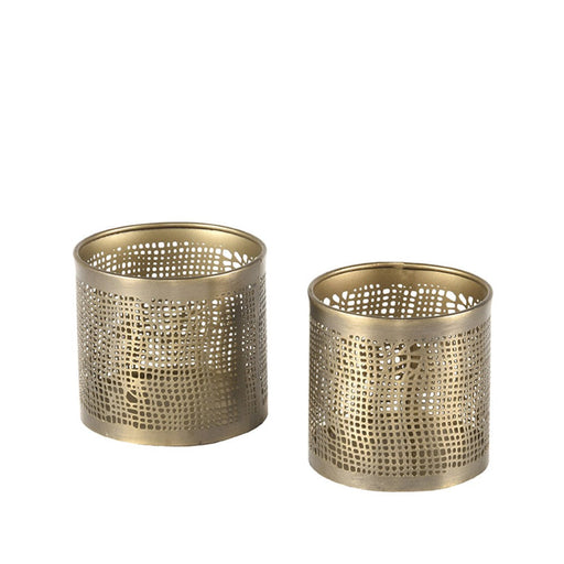 Label51 Set Kaarsenhouders M 9x9x8 cm - Antiek goud - Metaal-Woondecoratie-LABEL51