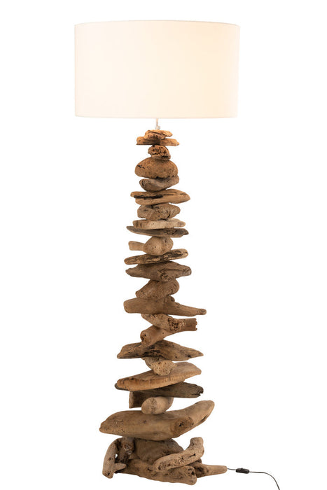 Lamp+kap Drijfhout naturel/wit large-Vloerlampen-J-Line