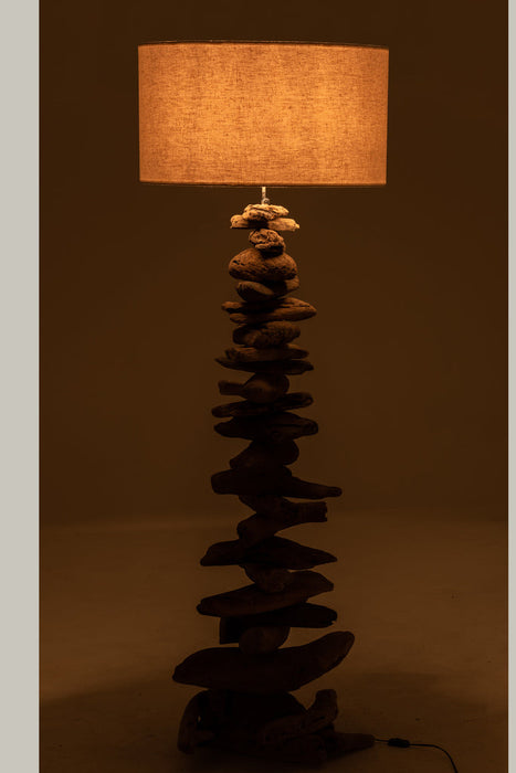 Lamp+kap Drijfhout naturel/wit large-Vloerlampen-J-Line