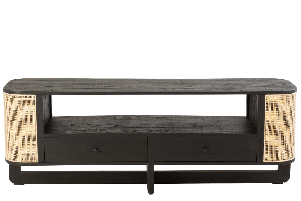 Tv Meubel molly exotiek hout/rotan zwart-TV-meubels-J-Line