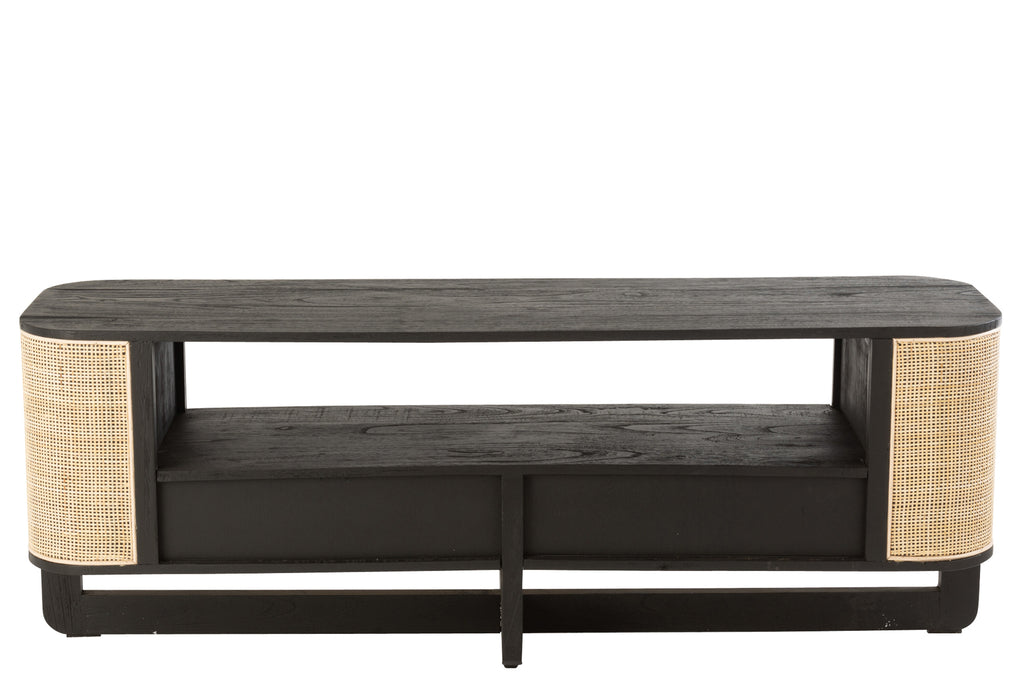 Tv Meubel molly exotiek hout/rotan zwart-TV-meubels-J-Line