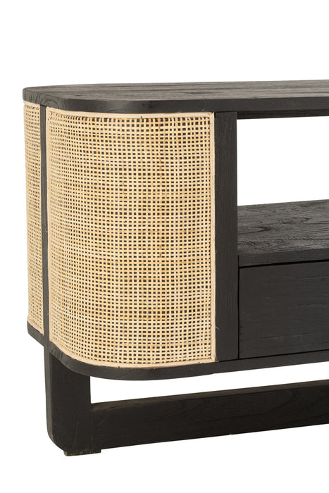 Tv Meubel molly exotiek hout/rotan zwart-TV-meubels-J-Line