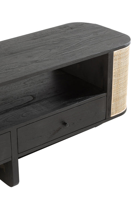 Tv Meubel molly exotiek hout/rotan zwart-TV-meubels-J-Line