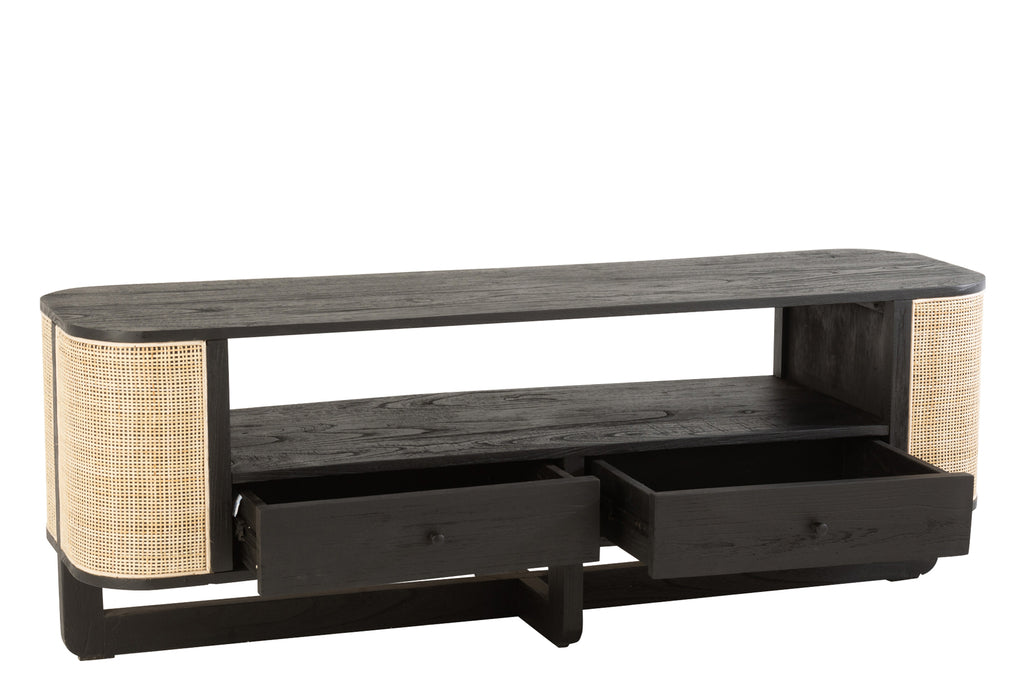 Tv Meubel molly exotiek hout/rotan zwart-TV-meubels-J-Line