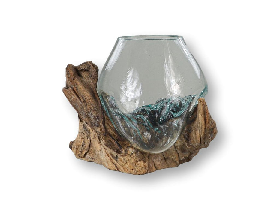Vaas op Wortelhout - ø10x12 - Naturel - Teakhout/glas-Vazen-HSM Collection