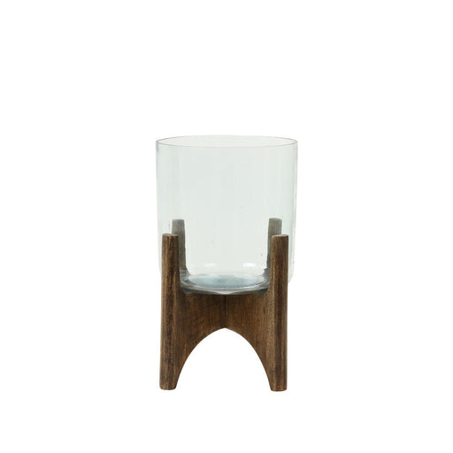 Vaas op voet 22,5x33,5 cm JACE glas+hout bruin-Vazen-Light & Living
