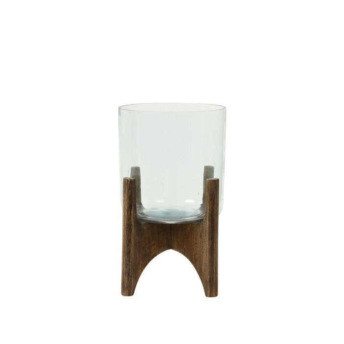 Vaas op voet 22,5x33,5 cm JACE glas+hout bruin-Vazen-Light & Living