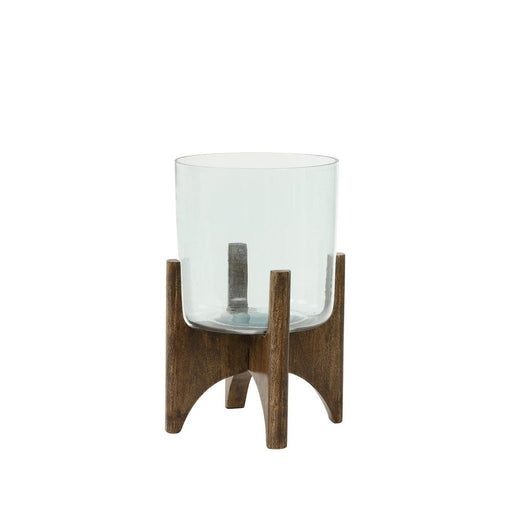 Vaas op voet 22,5x33,5 cm JACE glas+hout bruin-Vazen-Light & Living