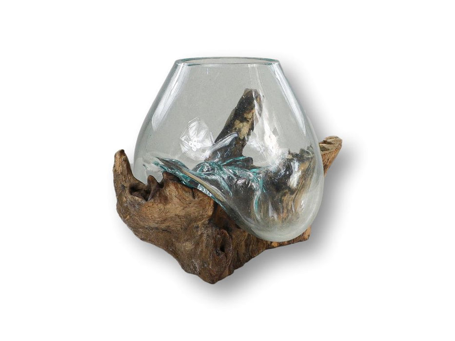 Vaas op wortelhout- ø20x25 - Naturel - Teakhout/glas-Vazen-HSM Collection