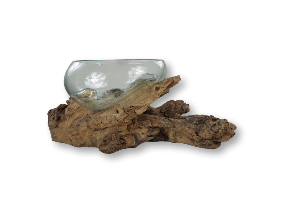 Vaas op wortelhout - ø30x23 - Naturel - Teakhout/glas-Vazen-HSM Collection