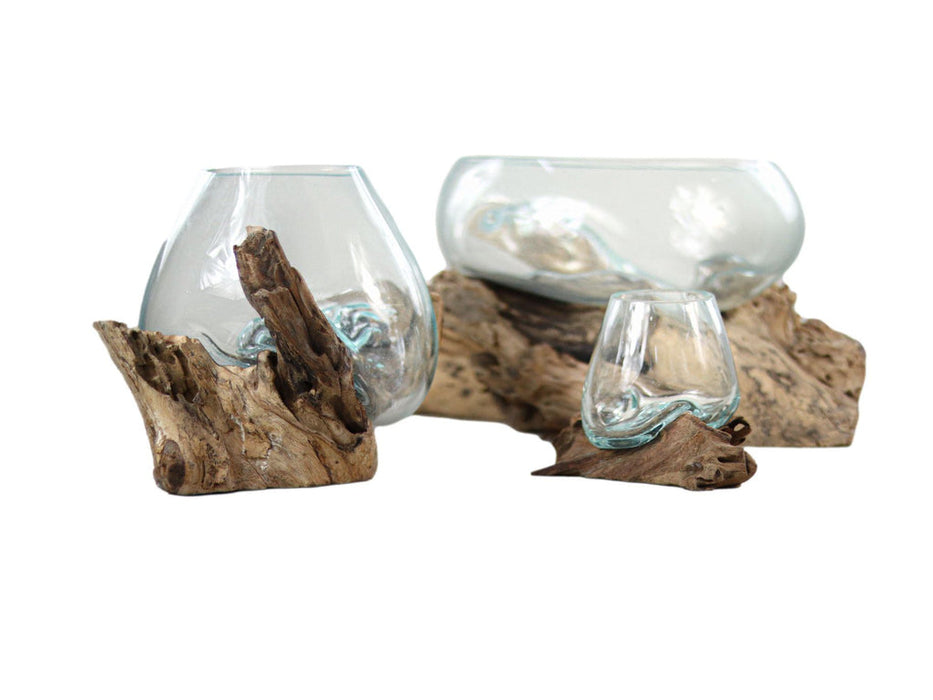 Vaas op wortelhout - ø30x23 - Naturel - Teakhout/glas-Vazen-HSM Collection
