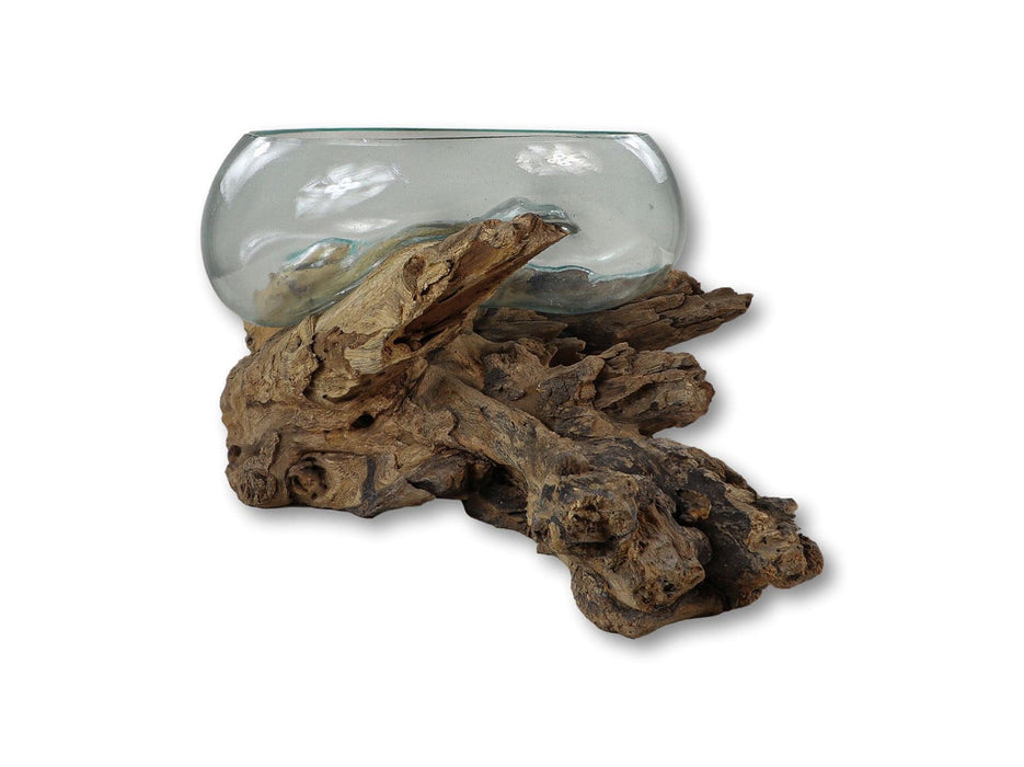Vaas op wortelhout - ø30x23 - Naturel - Teakhout/glas-Vazen-HSM Collection